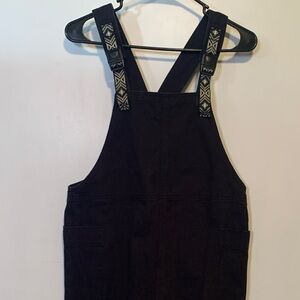 Kavu Black Canvas Overalls with Patterned‎ Straps Size XXS